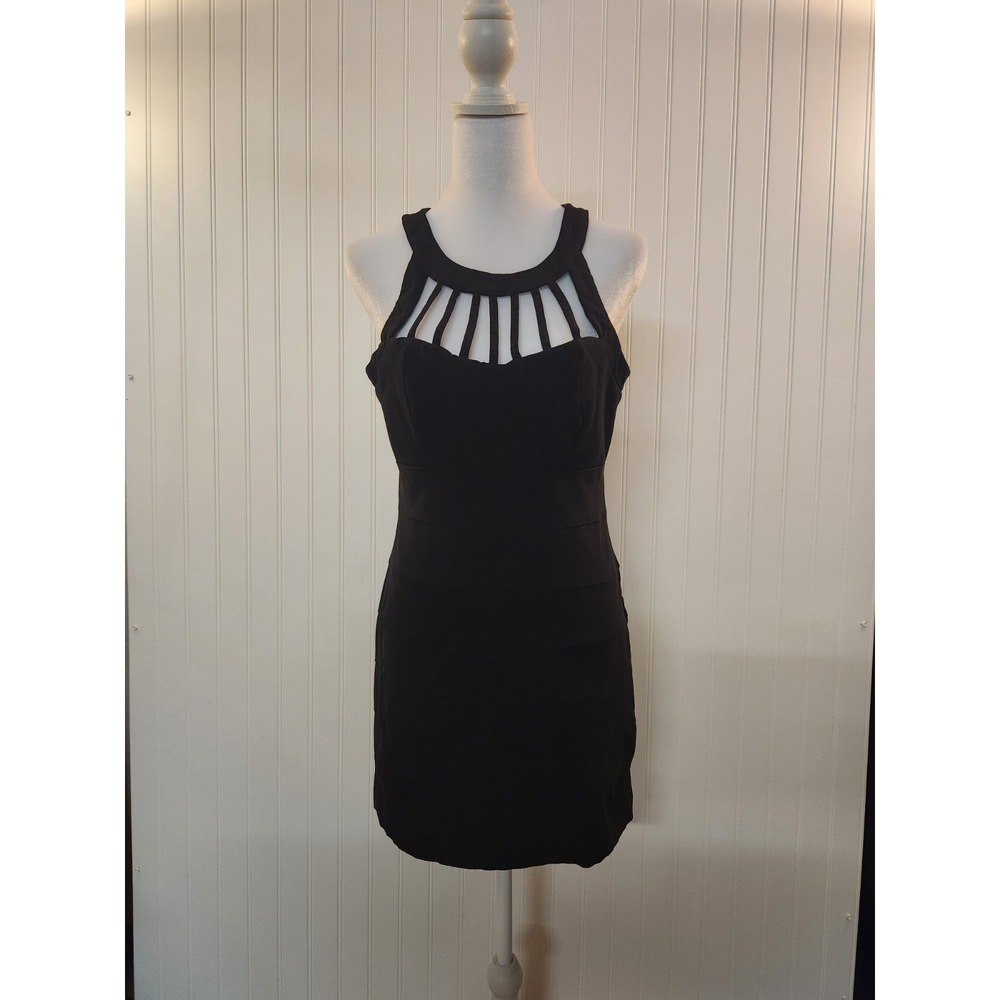 Vintage Deb Women Black Sleeveless Bodycon Dress Size 11 Clubbing Dance Y2K 90s